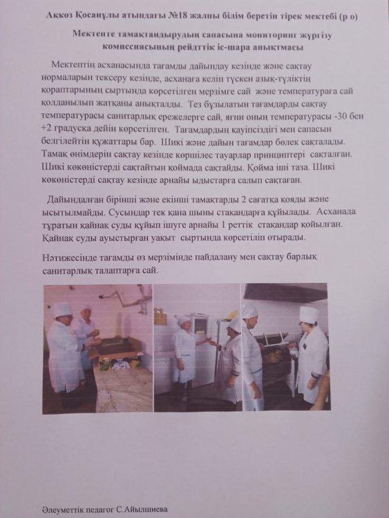Мектепте тамақтандырудың сапасына мониторинг жүргізу комиссиясының рейдтік іс - шара анықтамасы