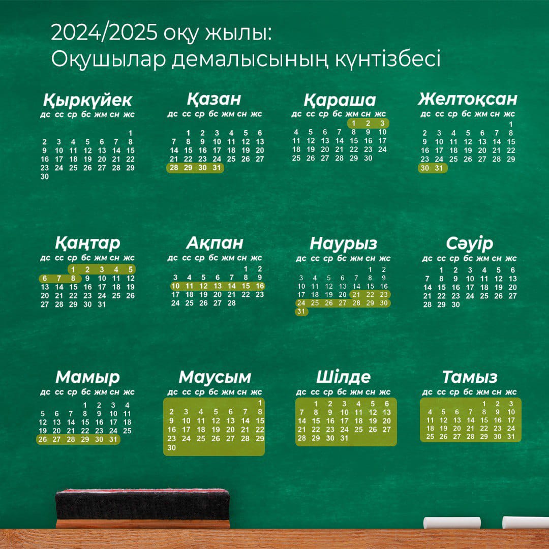 ҚР Оқу-ағарту министрлігі орта білім беру ұйымдарында 2024–2025 оқу жылының басталу мерзімін, ұзақтығын және каникул кезеңдерін бекітті.